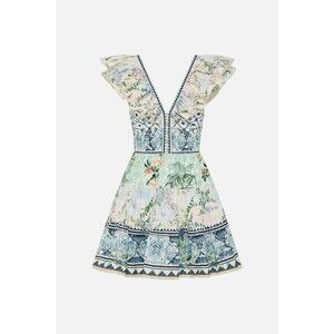 Camilla Tiered Short Dress With Neck Frill Jardim Party Size Large New $695